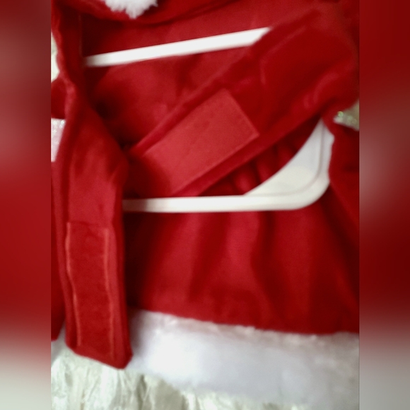 New Red Christmas dog blingy Santa dress coat with white fur, ribbon accent Sz.M - Picture 8 of 9